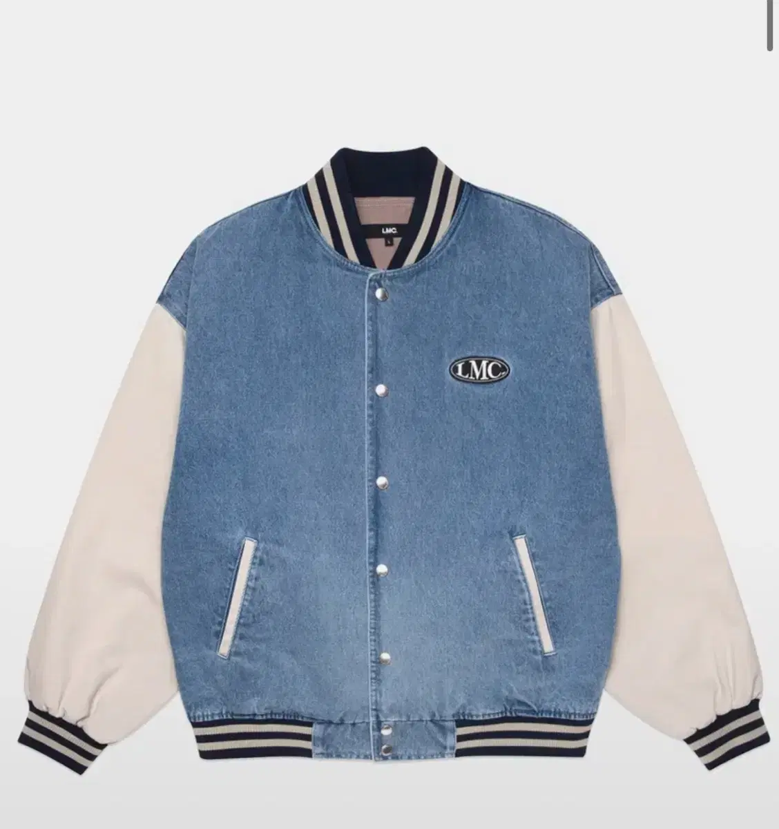 LMC OVAL WASHED BASEBALL JACKET BLUE